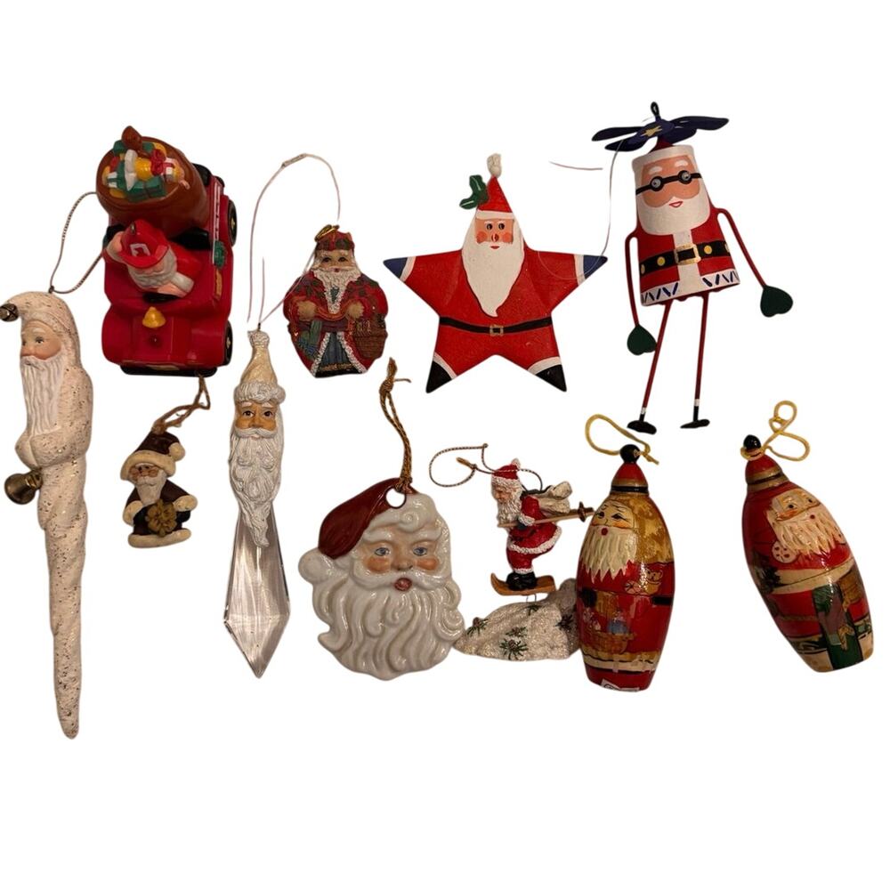 Lot of 11 Vintage Santa Ornaments Christmas Tree Holiday Decor 80s-00s